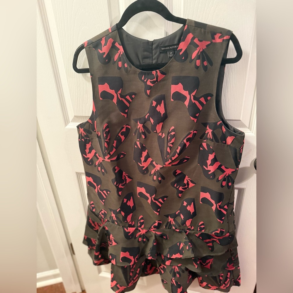 Banana Republic Green and Pink Blouse with High Neckline